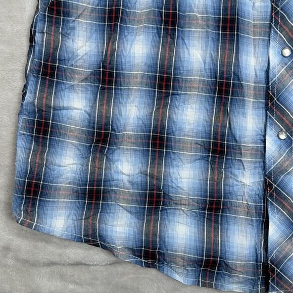 Wrangler Snap Men’s Plaid Blue / Red Button Up In Size Large - Picture 5 of 13